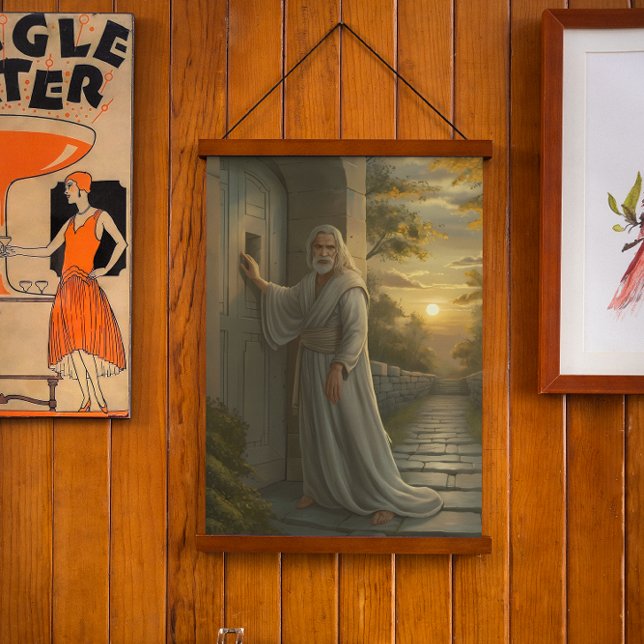 Jesus Knocking on a Rustic Door Hanging Tapestry (Creator Uploaded)