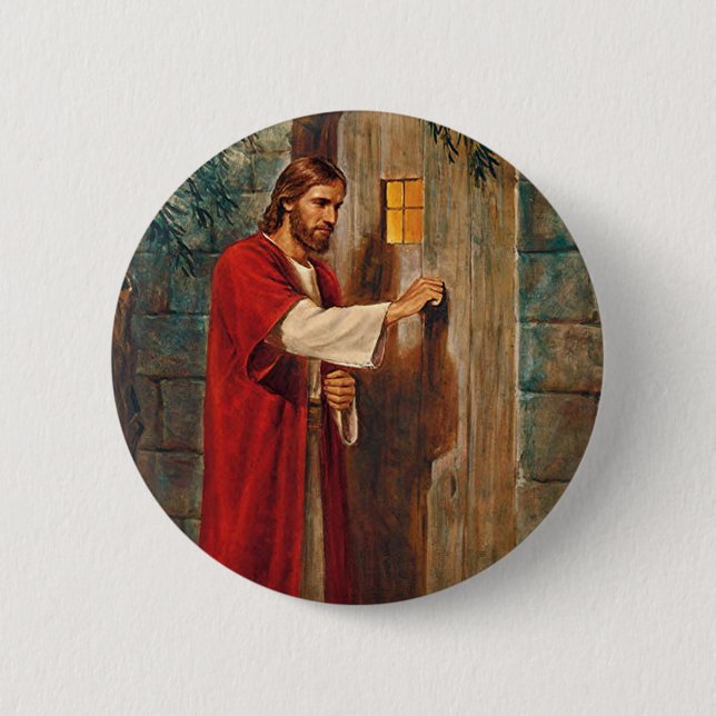 Jesus Knocks On The Door 6 Cm Round Badge (Front)