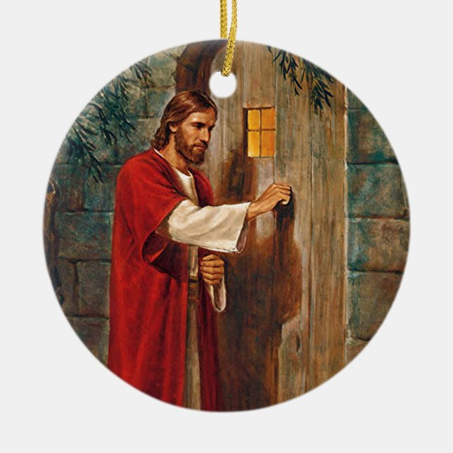 Jesus knocks On The Door Ceramic Tree Decoration (Front)