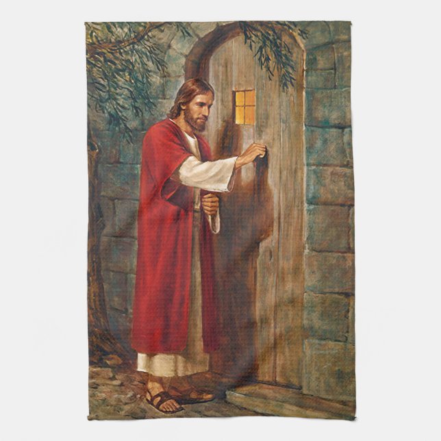 Jesus knocks On The Door Tea Towel (Vertical)