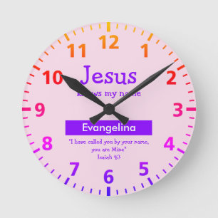 JESUS KNOWS MY NAME Pretty Pink Personalized Girls Round Clock