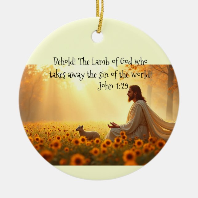 Jesus Lamb of God  Acrylic Print Ceramic Tree Decoration (Front)