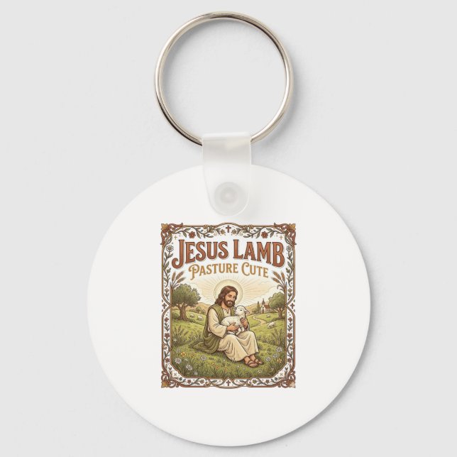 Jesus Lamb Pasture Cute Jesus Lamb Pasture Cute Ch Key Ring (Front)