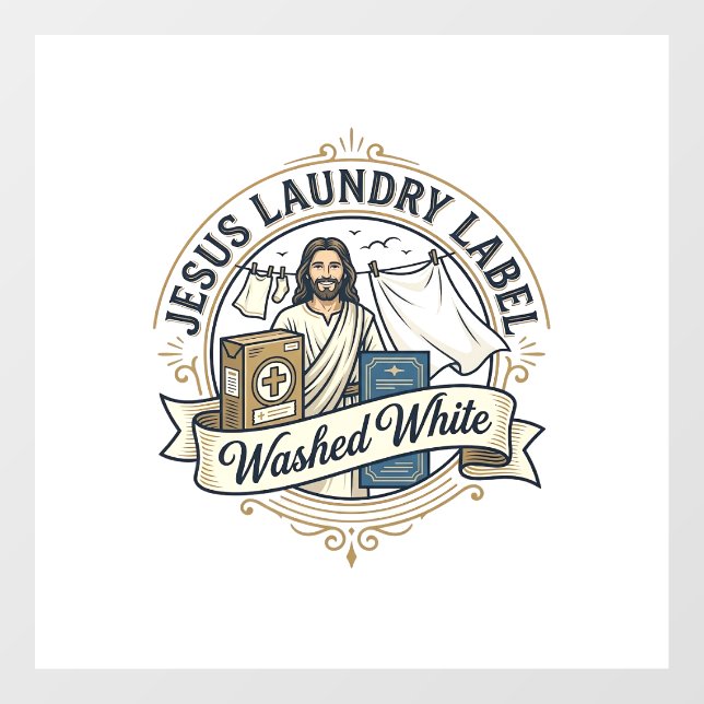 Jesus Laundry Label Washed White Jesus Laundry Was Window Cling (Sheet)