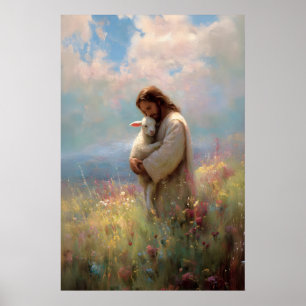 Jesus Leaves The 99 Jesus and Lost Sheep Wildflowe Poster