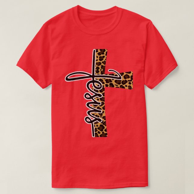 Jesus Leopard Cross Christian Jesus Cross Halleluj T-Shirt (Design Front)