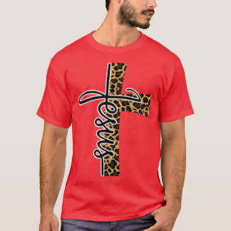Jesus Leopard Cross Christian Jesus Cross Halleluj T-Shirt