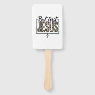 Jesus Leopard Print Christian Vintage Engraving Sh Hand Fan
