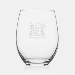 Jesus Leopard Print Christian Vintage Engraving Sh Stemless Wine Glass