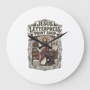 Jesus Letterpress Print Shop Jesus Letterpress Pri Large Clock