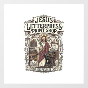 Jesus Letterpress Print Shop Jesus Letterpress Pri Window Cling