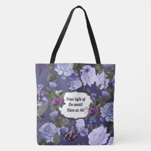 Jesus Light of the World Floral Fashion Tote Bag