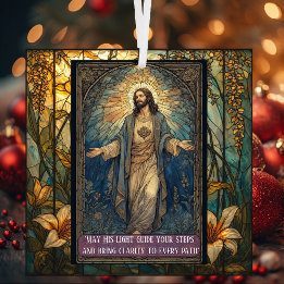 Jesus Light of the World Religious Christmas Quote Glass Tree Decoration