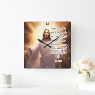 Jesus: Light, World, Eternal Life Square Wall Clock