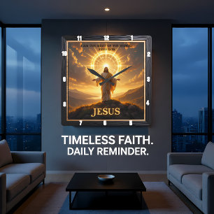 Jesus Light World Mountain Halo Lord Square Wall Clock