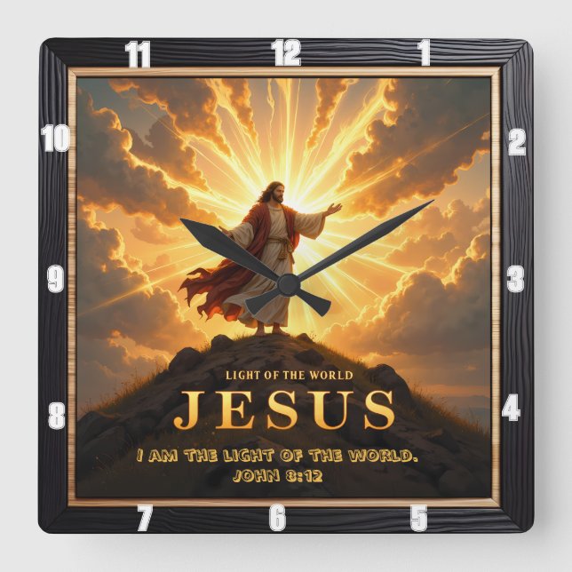 Jesus Light World Mountain Triumphant Lord Square Wall Clock (Front)