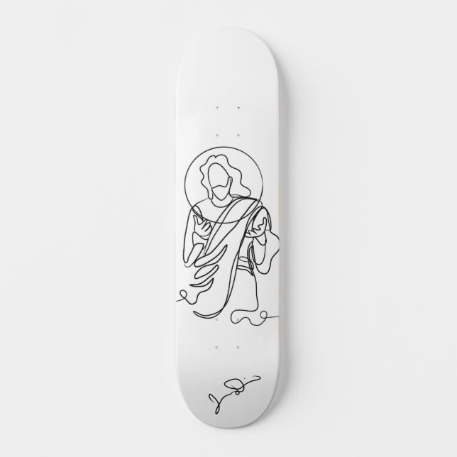 Jesus Lined Art Print Skateboard (Front)
