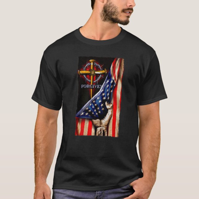 Jesus Lion American Flag Christian Patriotic Patri T-Shirt (Front)