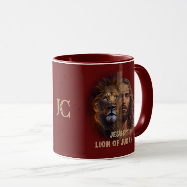 Jesus Lion Of Judah Custom Monogram Coffee Mug (Front Right)