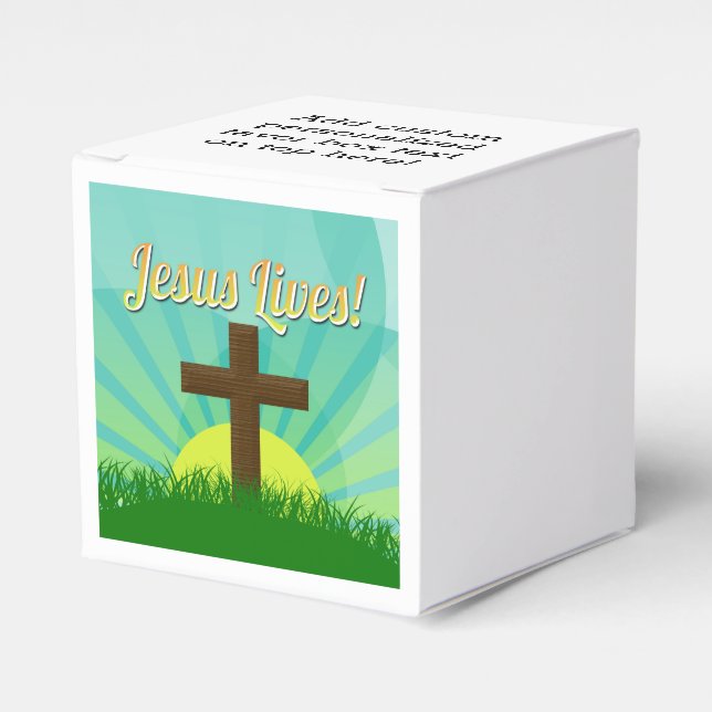 Jesus Lives Blue/Brown Christian Easter Cross Favour Box (Front Side)