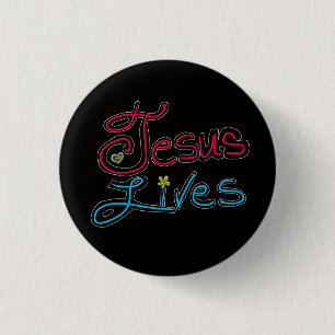 Jesus Lives Inspirational Quote Black 3 Cm Round Badge