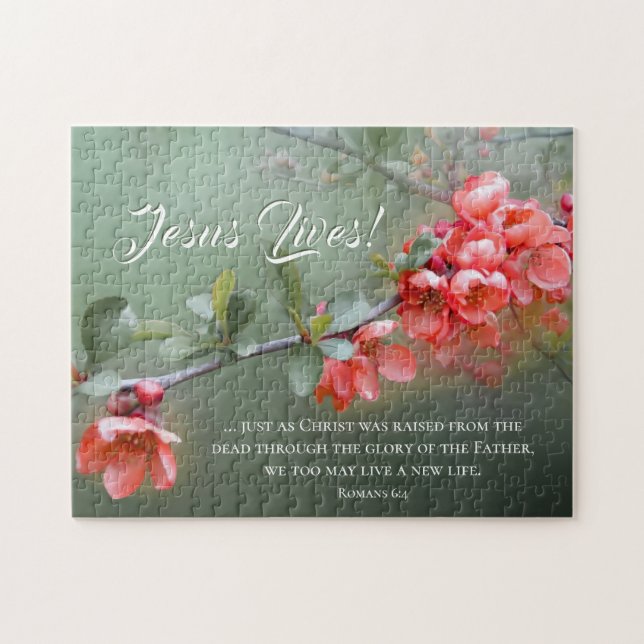 Jesus Lives Spring Flowers Bible Verse Easter Jigsaw Puzzle (Horizontal)