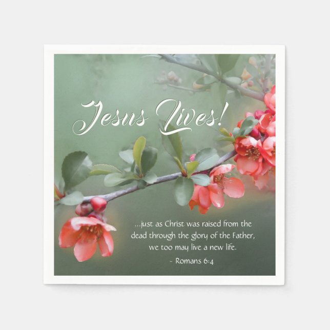 Jesus Lives Spring Flowers Bible Verse Easter Napkin (Front)