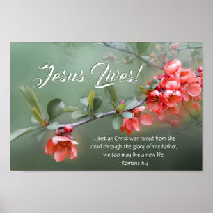 Jesus Lives Spring Flowers Bible Verse Easter Poster