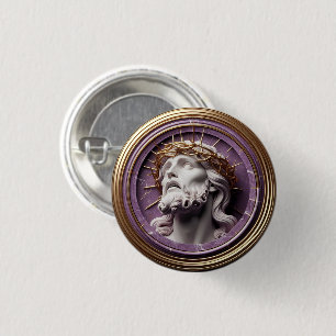 Jesus looking in the heavens  with thorns 3 cm round badge