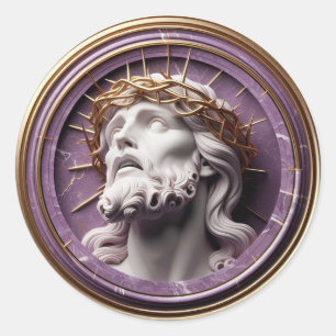 Jesus looking in the heavens  with thorns classic round sticker