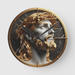Jesus looking in the heavens with thorns round clock