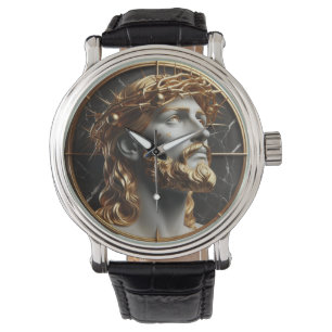 Jesus looking in the heavens with thorns watch