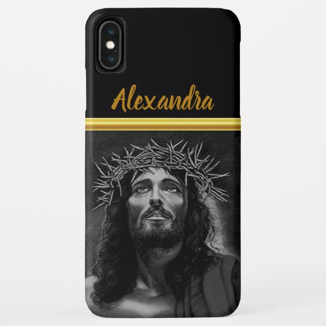 Jesus looking into heaven with a gold foil Stripe Case-Mate iPhone Case (Back)