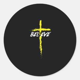Jesus Love   Believe Cross Jesus Christ Religion Classic Round Sticker