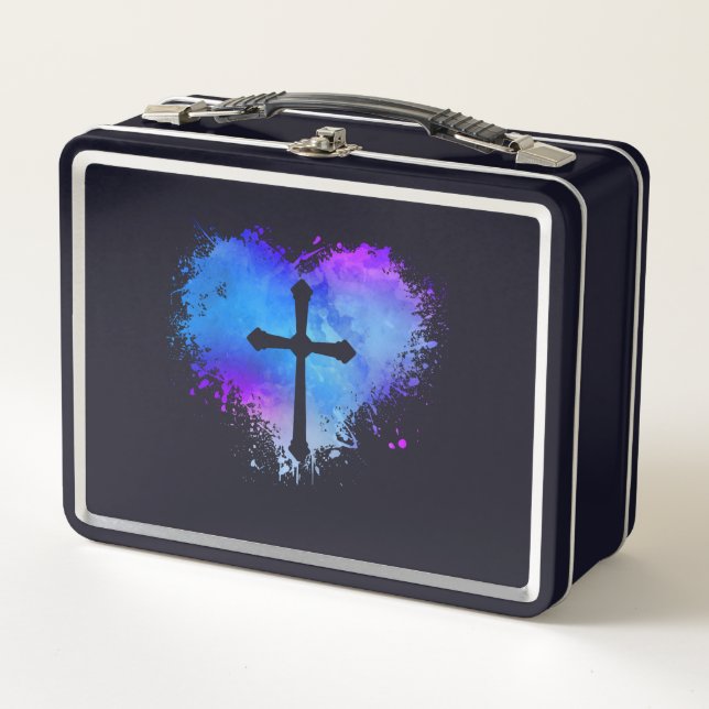 Jesus Love | Christian Cross Love Heart Faith Metal Lunch Box (Front)