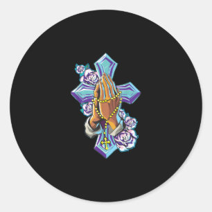 Jesus Love   Cross Praying Hand Jesus Christ Faith Classic Round Sticker