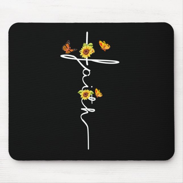 Jesus Love | Faith Christian Cross Sunflowers Mouse Mat (Front)