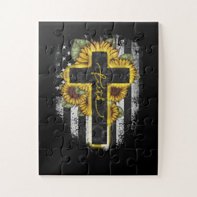 Jesus Love | Faith Christian Sunflower USA Flag Jigsaw Puzzle (Vertical)