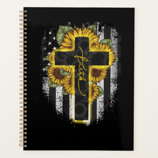 Jesus Love | Faith Christian Sunflower USA Flag Planner (Front)