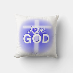 Jesus Love God Cross Blue Heart Cushion