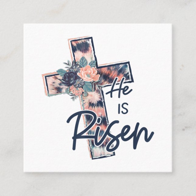 Jesus Love | He Is Risen Cross Floral Flowers Square Business Card (Front)