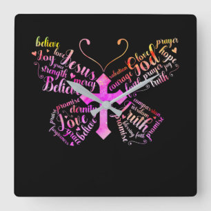 Jesus Love Jesus Butterfly Christian Cross Faith Square Wall Clock