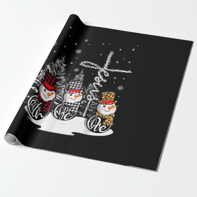 Jesus Love | Jesus Faith Hope Love Snowman Wrapping Paper (Unrolled)