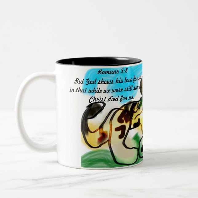 jesus love us  Two-Tone coffee mug (Left)