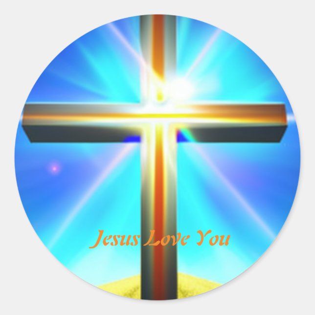 Jesus Love You Cross Classic Round Sticker  (Front)