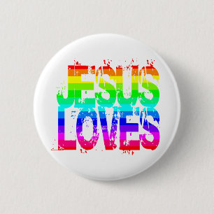 JESUS LOVES 6 CM ROUND BADGE