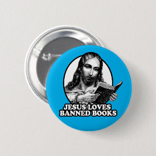 Jesus loves banned books 6 cm round badge