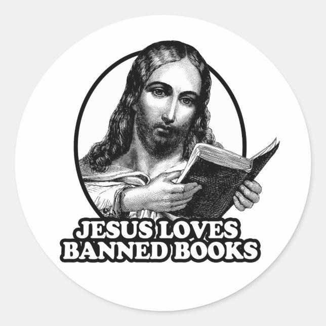 Jesus loves banned books classic round sticker (Front)
