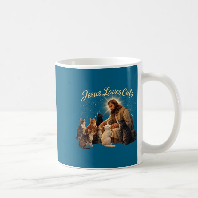 Jesus Loves Cats Christian Cat Lover Jesus Hugs Ca Coffee Mug (Right)