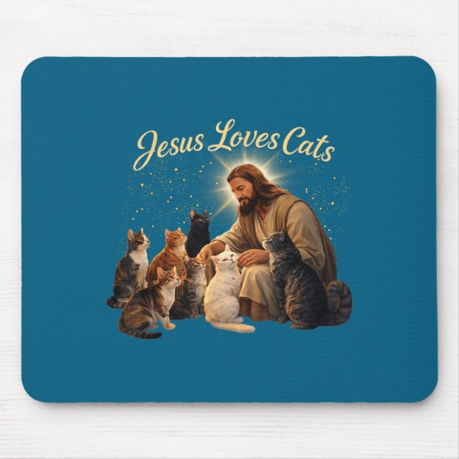 Jesus Loves Cats Christian Cat Lover Jesus Hugs Ca Mouse Mat (Front)